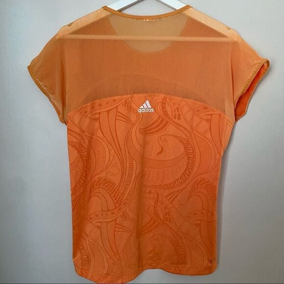 Adidas T-Shirt Top Orange Athletic Workout Athleisure Casual Sheer Climacool - Picture 7 of 12